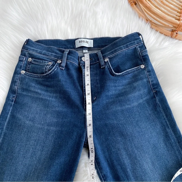Agolde Sophie Skinny Jeans Raw Hem Distressed Dark Blue Fading Cut off 26 - Picture 10 of 13